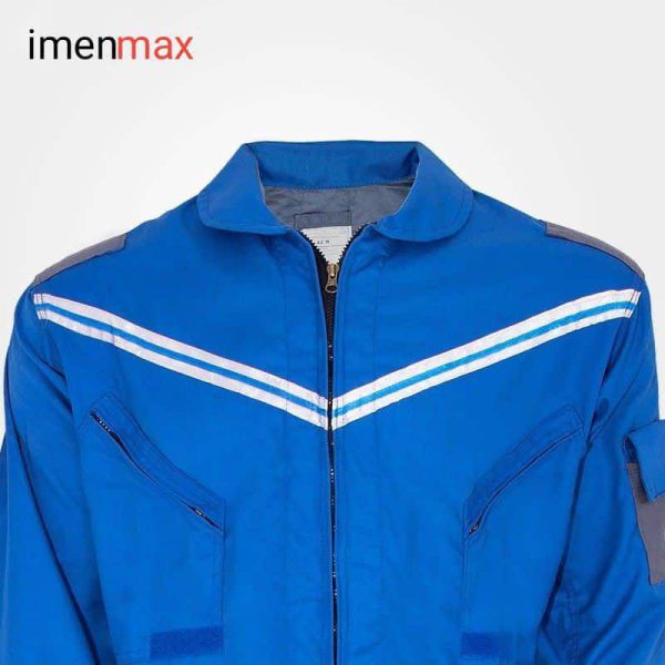 لباس کار آبی طوسی یکسره یونکس جیبدار مردانه چسبی