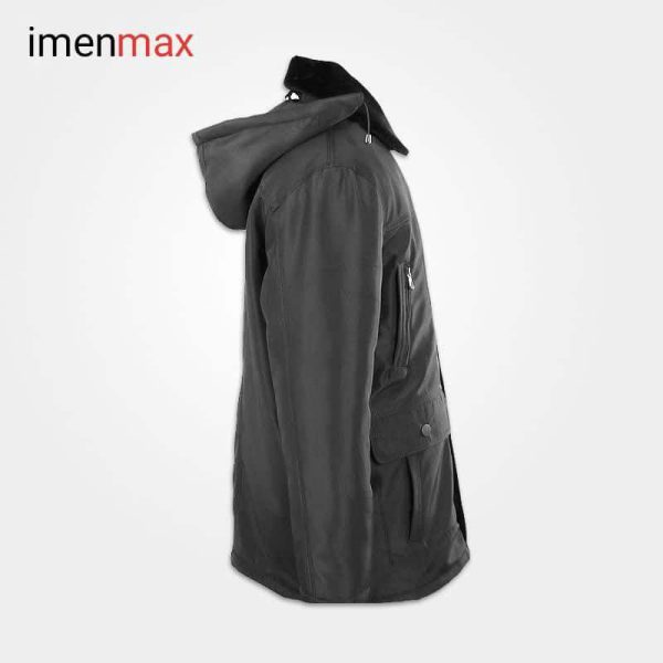 کاپشن کلاسیک مشکی کلاه دار استین بلند زیپی چسبی