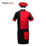 لباس کار آشپزی ست کامل chef مشکی قرمز سرآشپزی رستورانی