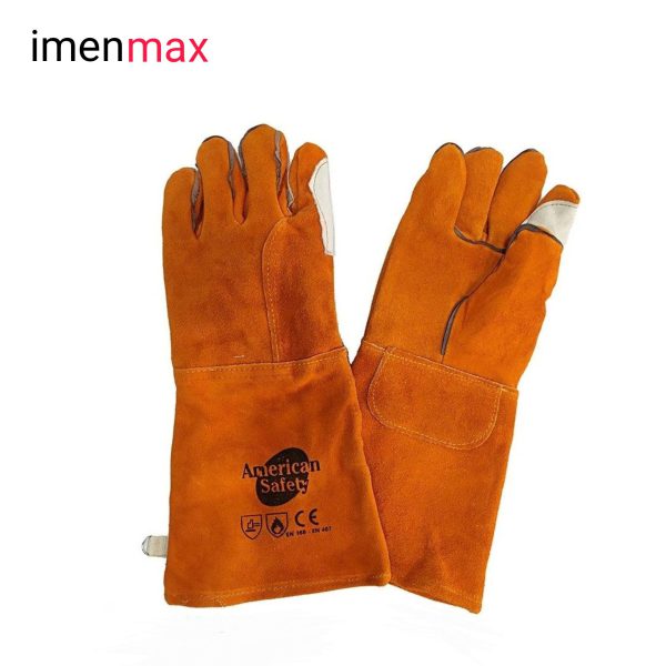 دستکش هوبارت جوشکاری American safety ، دستکش جوشکاری چرمی ، دستکش امریکن سیفتی جوشکاری ، دستکش سیم دوز آمریکایی ، دستکش کف دوبل چرمی